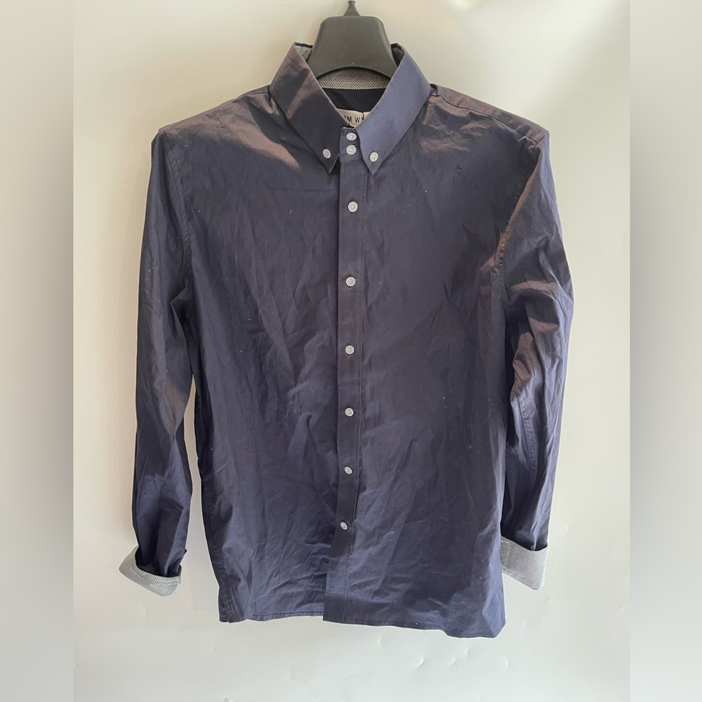Tam Ware Men's Long Sleeve Button Down Shirt Black with Black/White Checkered